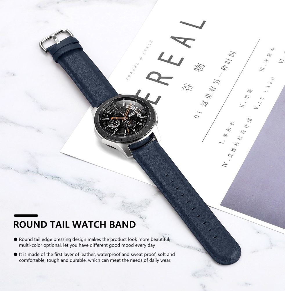 Universeel Smartwatch 20MM Bandje Echt Leer met RVS Gespsluiting Blauw afbeelding 5