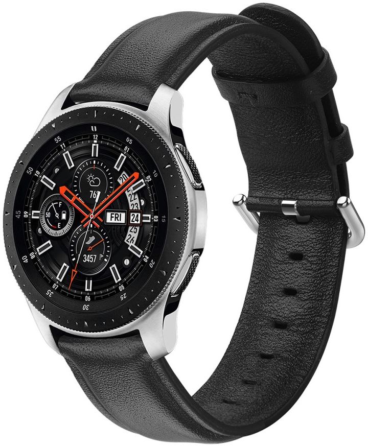 Universeel Smartwatch 22MM Bandje Echt Leer met RVS Gespsluiting Zwart afbeelding 1