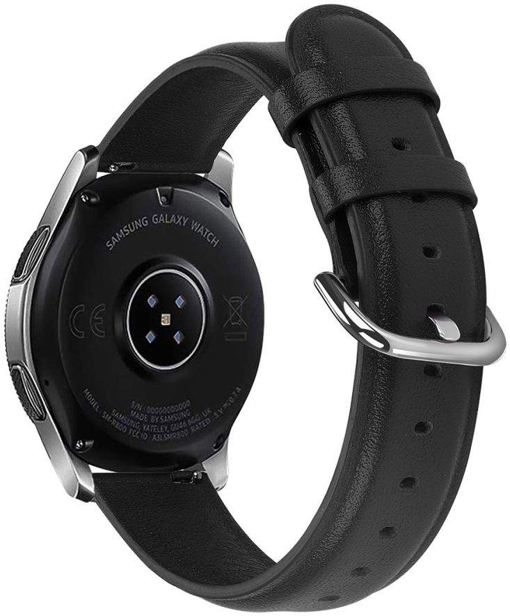 Universeel Smartwatch 22MM Bandje Echt Leer met RVS Gespsluiting Zwart afbeelding 2