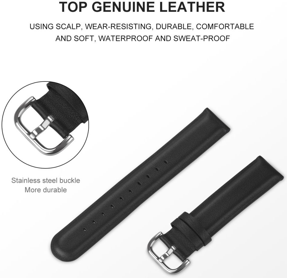 Universeel Smartwatch 22MM Bandje Echt Leer met RVS Gespsluiting Zwart afbeelding 4