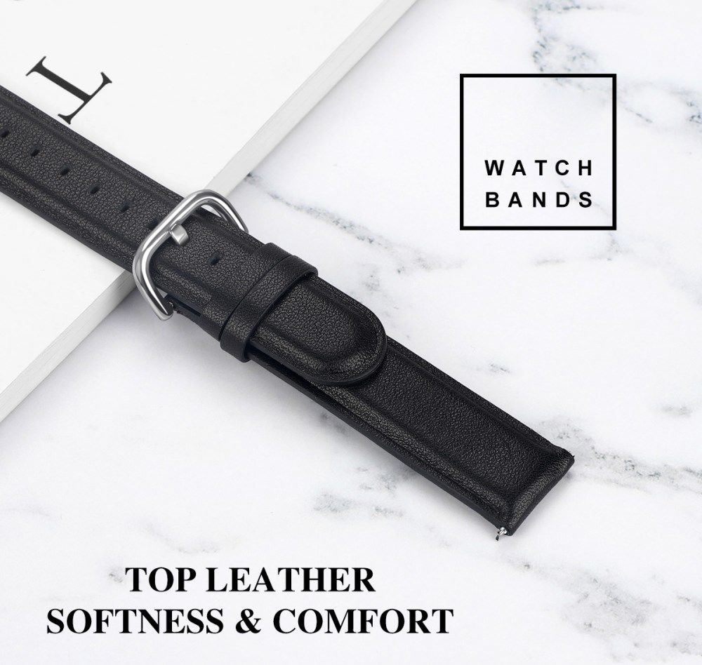 Universeel Smartwatch 22MM Bandje Echt Leer met RVS Gespsluiting Zwart afbeelding 6