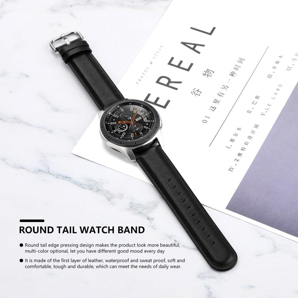 Universeel Smartwatch 22MM Bandje Echt Leer met RVS Gespsluiting Zwart afbeelding 5