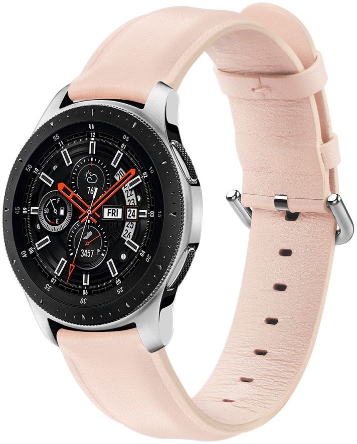Universeel Smartwatch 22MM Bandje Echt Leer met RVS Gespsluiting Roze afbeelding 1