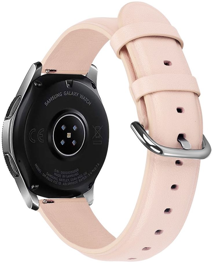 Universeel Smartwatch 22MM Bandje Echt Leer met RVS Gespsluiting Roze afbeelding 2