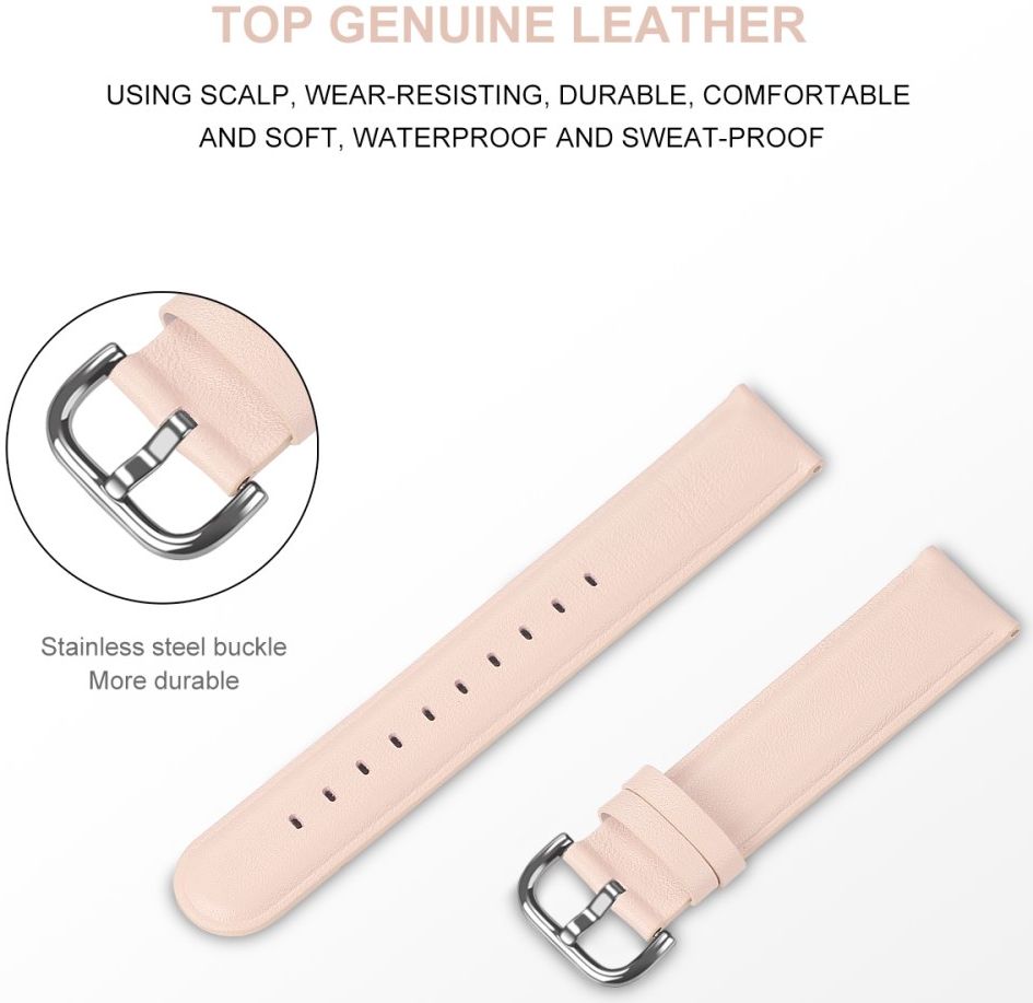 Universeel Smartwatch 22MM Bandje Echt Leer met RVS Gespsluiting Roze afbeelding 4