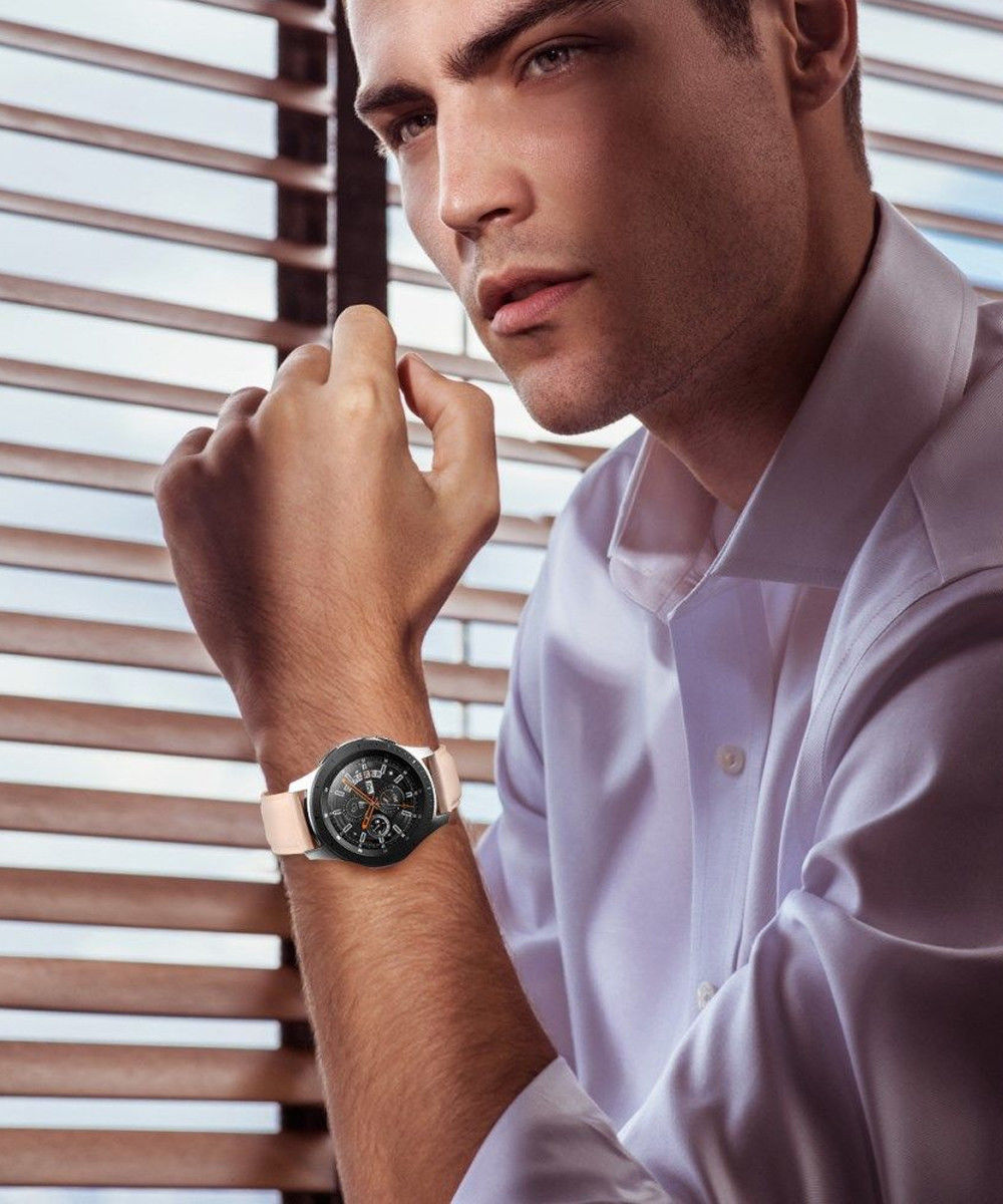 Universeel Smartwatch 22MM Bandje Echt Leer met RVS Gespsluiting Roze afbeelding 3