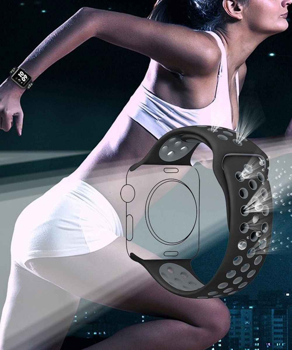 Apple Watch 45MM / 44MM / 42MM Bandje Siliconen met Ventilatie Grijs afbeelding 7