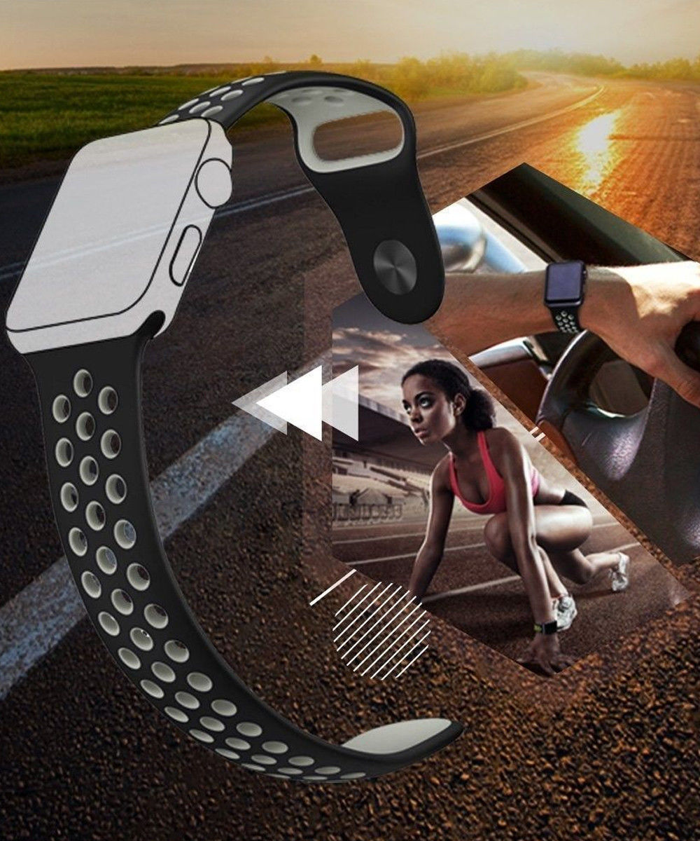 Apple Watch 45MM / 44MM / 42MM Bandje Siliconen met Ventilatie Grijs afbeelding 8