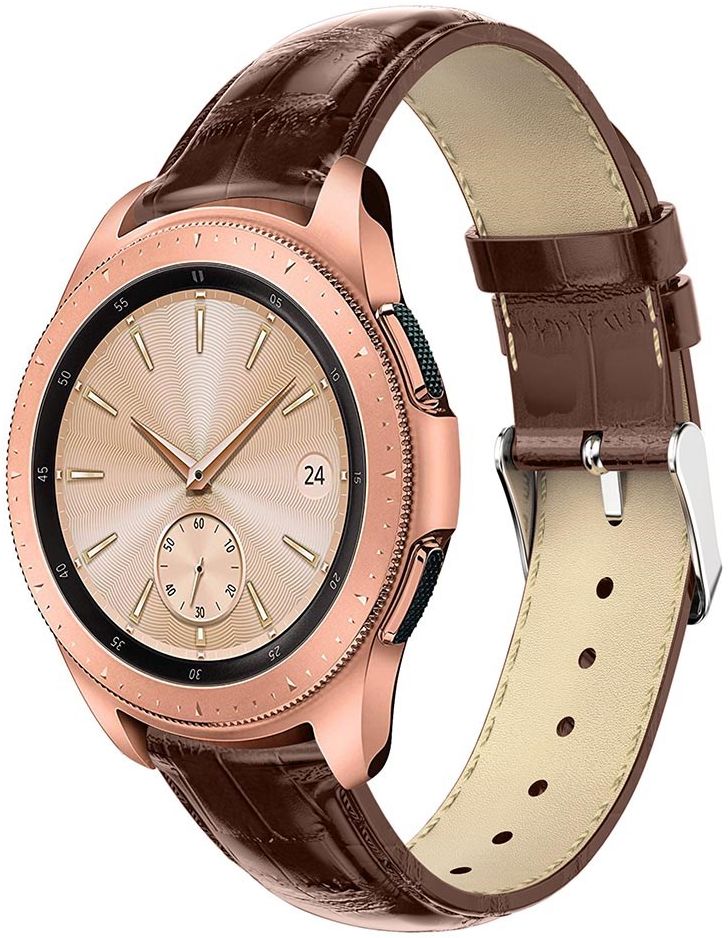 Universeel Smartwatch 20MM Bandje Echt Leer met Krokodil Textuur Bruin afbeelding 1