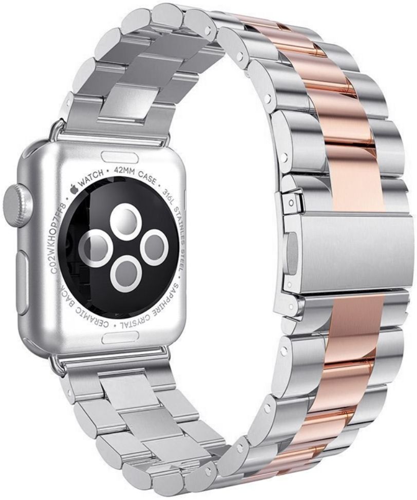 Apple Watch Bandje - 1-9/SE 41MM/40MM/38MM - Schakels - Staal RVS - Zilver Roze afbeelding 3