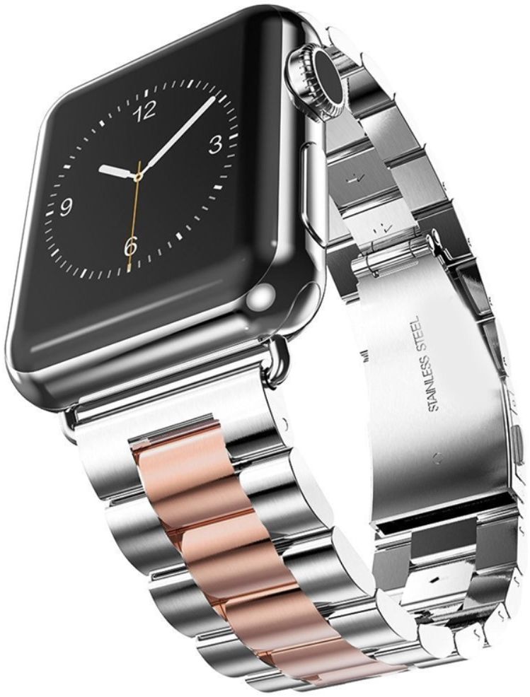Apple Watch Bandje - 1-9/SE 41MM/40MM/38MM - Schakels - Staal RVS - Zilver Roze afbeelding 1