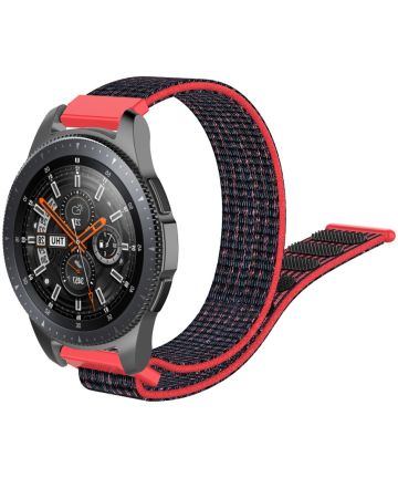 Universeel Smartwatch 22MM Bandje Nylon met Klittenband Zwart/Rood Bandjes
