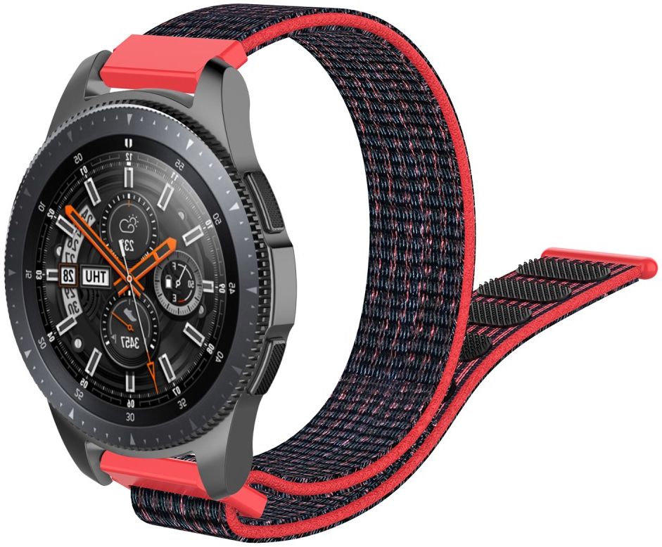 Universeel Smartwatch 22MM Bandje Nylon met Klittenband Zwart/Rood afbeelding 1