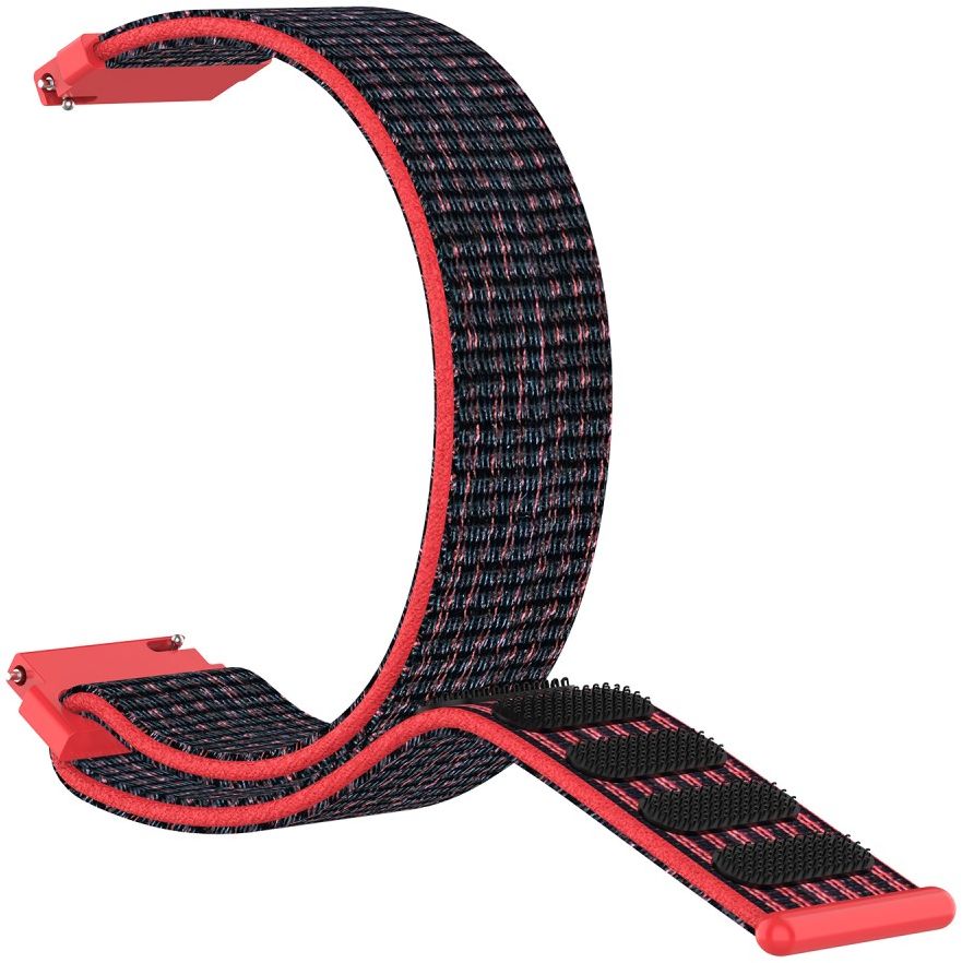 Universeel Smartwatch 22MM Bandje Nylon met Klittenband Zwart/Rood afbeelding 2