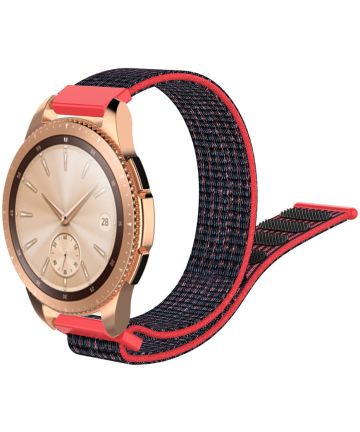 Universeel Smartwatch 20MM Bandje Nylon met Klittenband Zwart/Rood Bandjes