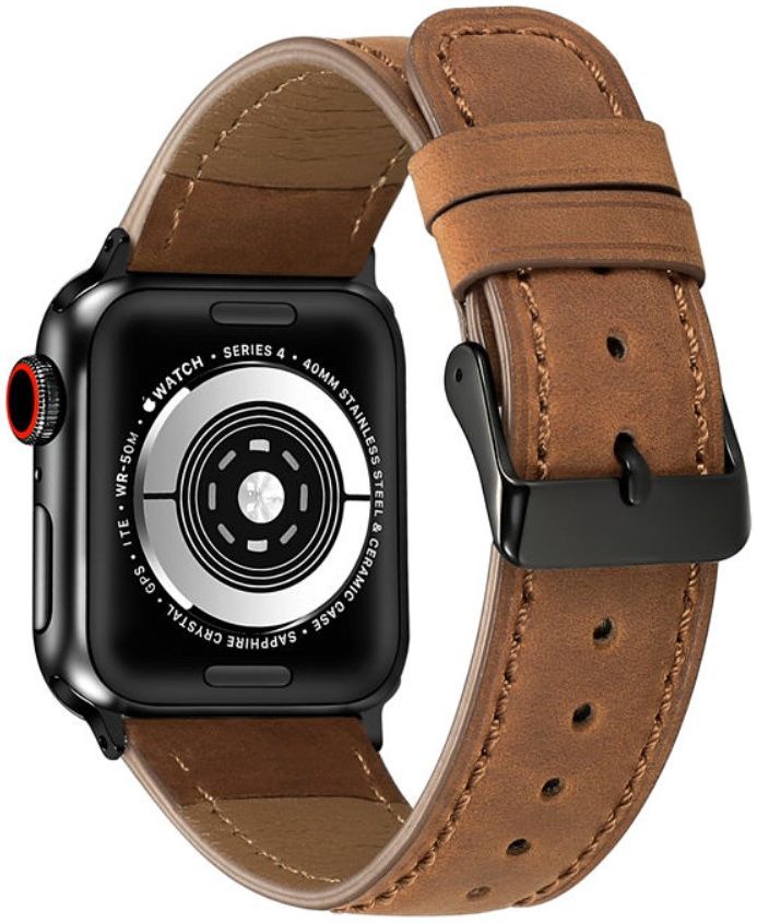 Apple Watch 45MM / 44MM / 42MM Bandje Echt Leer met Crackle Textuur Bruin afbeelding 2