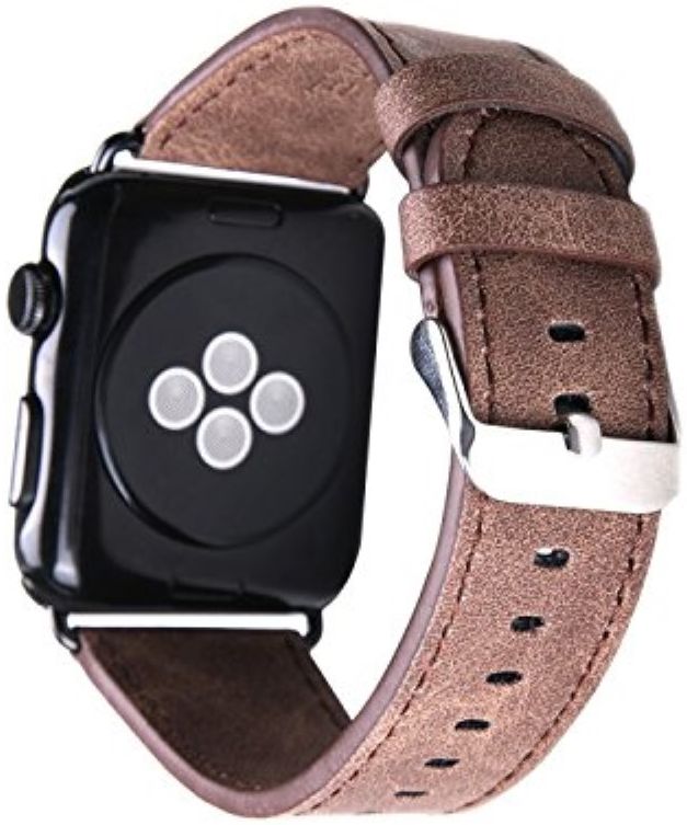 Apple Watch 45MM / 44MM / 42MM Bandje Echt Leer Gespsluiting Bruin afbeelding 3