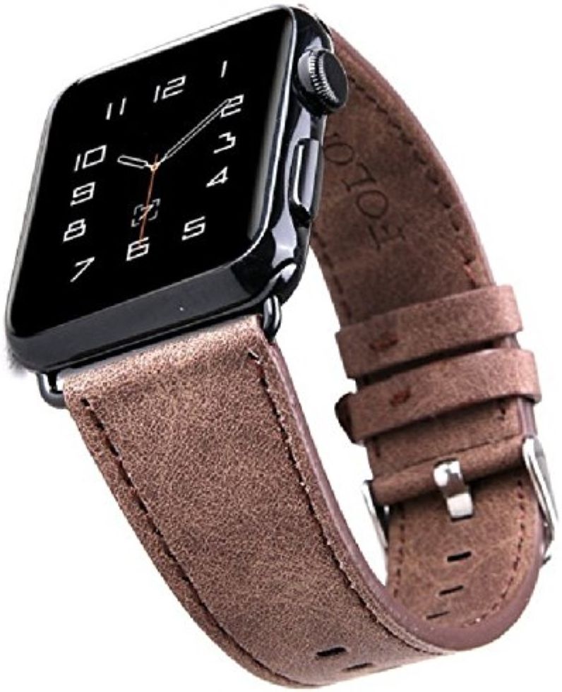 Apple Watch 45MM / 44MM / 42MM Bandje Echt Leer Gespsluiting Bruin afbeelding 1