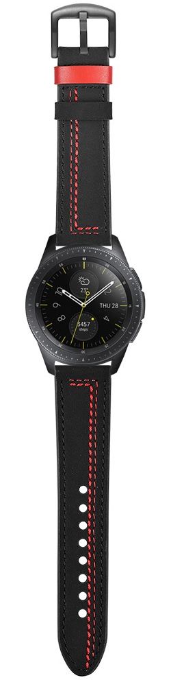 Universeel Smartwatch 22MM Bandje - Echt Leer - met Dubbele Stiksels - Zwart afbeelding 5