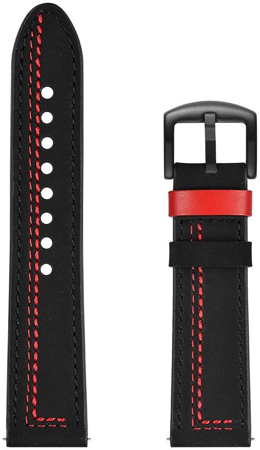 Universeel Smartwatch 22MM Bandje - Echt Leer - met Dubbele Stiksels - Zwart afbeelding 6