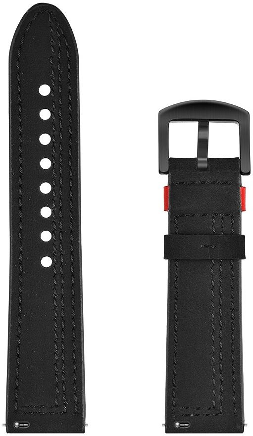 Universeel Smartwatch 22MM Bandje - Echt Leer - met Dubbele Stiksels - Zwart afbeelding 7