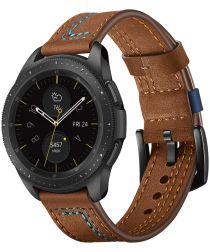 Universeel Smartwatch 22MM Bandje Echt Leer met Dubbele Stiksels Bruin