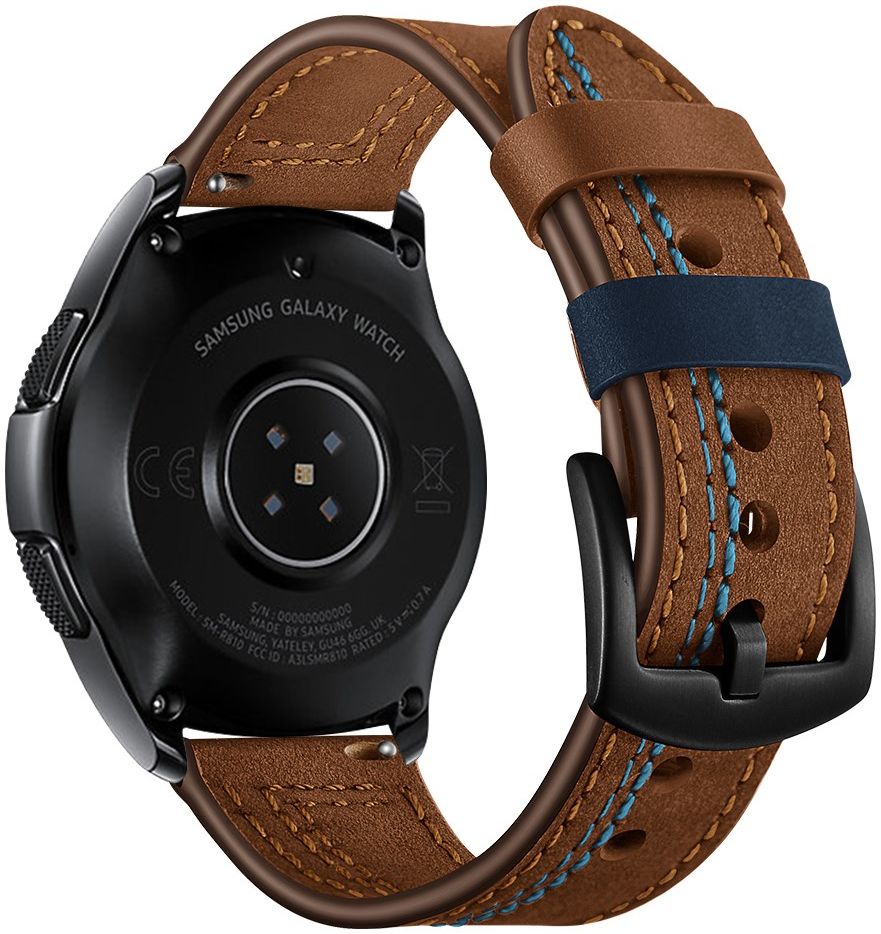 Universeel Smartwatch 22MM Bandje Echt Leer met Dubbele Stiksels Bruin afbeelding 3