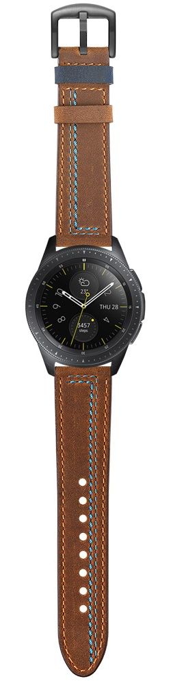 Universeel Smartwatch 22MM Bandje Echt Leer met Dubbele Stiksels Bruin afbeelding 5