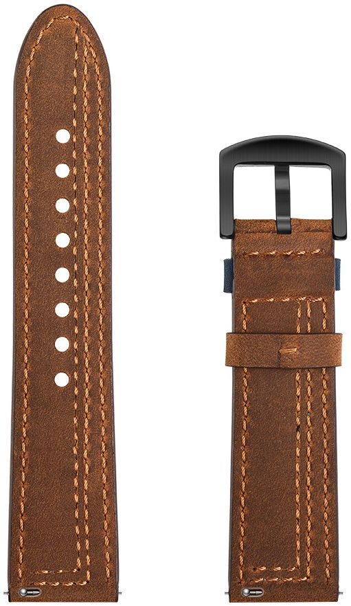 Universeel Smartwatch 22MM Bandje Echt Leer met Dubbele Stiksels Bruin afbeelding 7