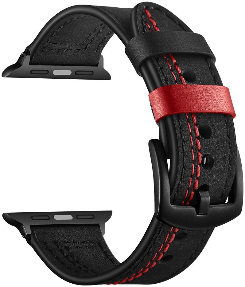 Apple Watch 1-10/SE/Ultra Bandje - 49MM/46MM/45MM/44MM/42MM - Echt Leer - Zwart afbeelding 6