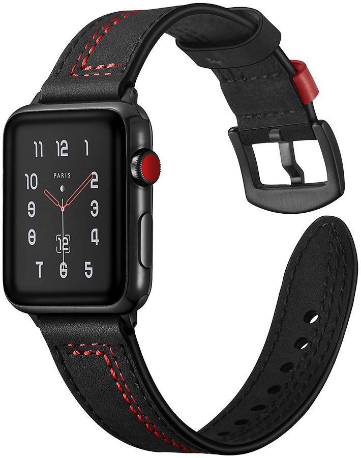 Apple Watch 1-10/SE/Ultra Bandje - 49MM/46MM/45MM/44MM/42MM - Echt Leer - Zwart afbeelding 2