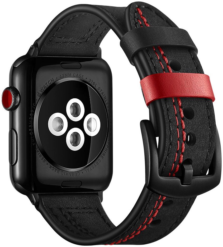 Apple Watch 1-10/SE/Ultra Bandje - 49MM/46MM/45MM/44MM/42MM - Echt Leer - Zwart afbeelding 3