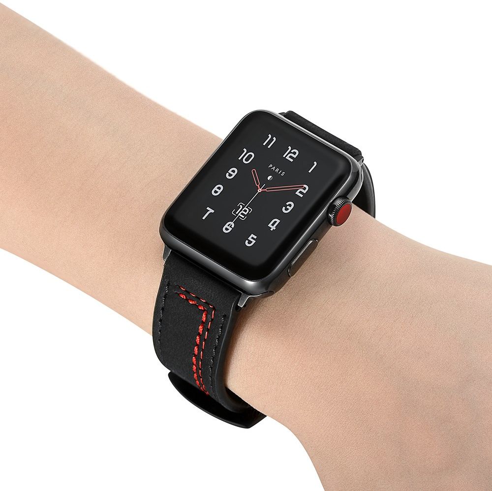Apple Watch 1-10/SE/Ultra Bandje - 49MM/46MM/45MM/44MM/42MM - Echt Leer - Zwart afbeelding 4
