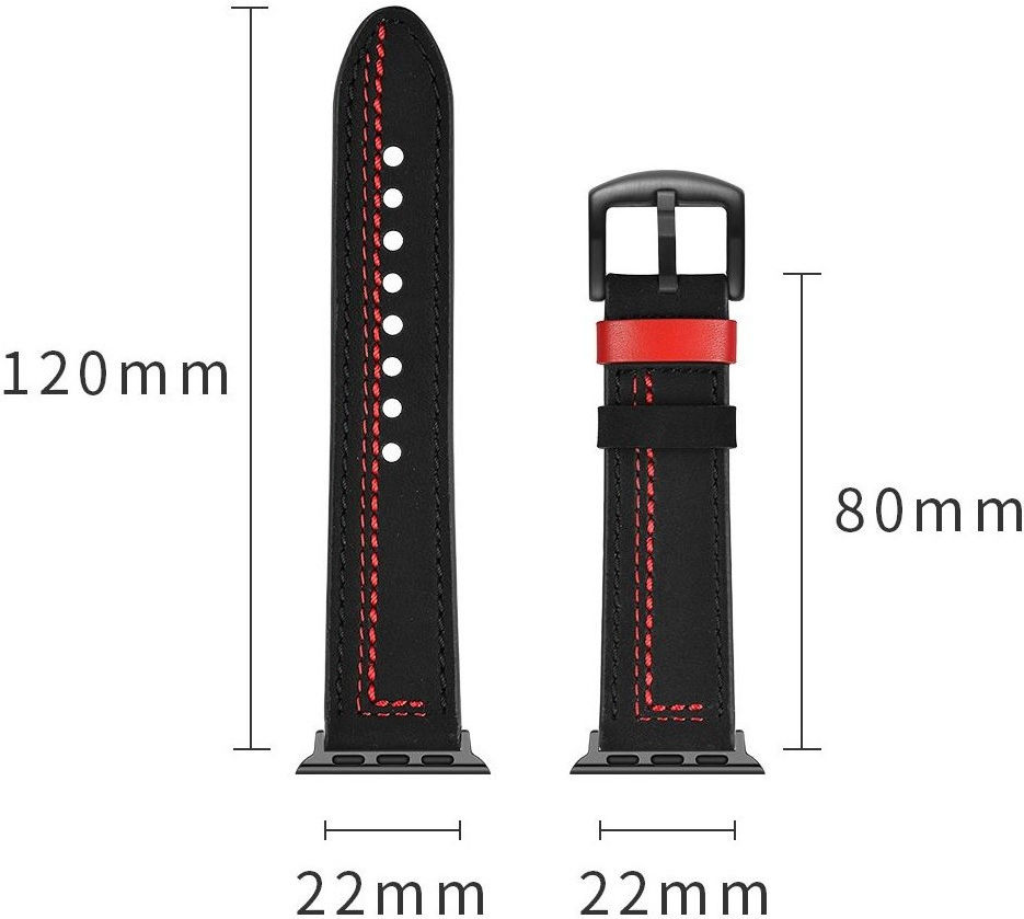 Apple Watch 1-10/SE/Ultra Bandje - 49MM/46MM/45MM/44MM/42MM - Echt Leer - Zwart afbeelding 10
