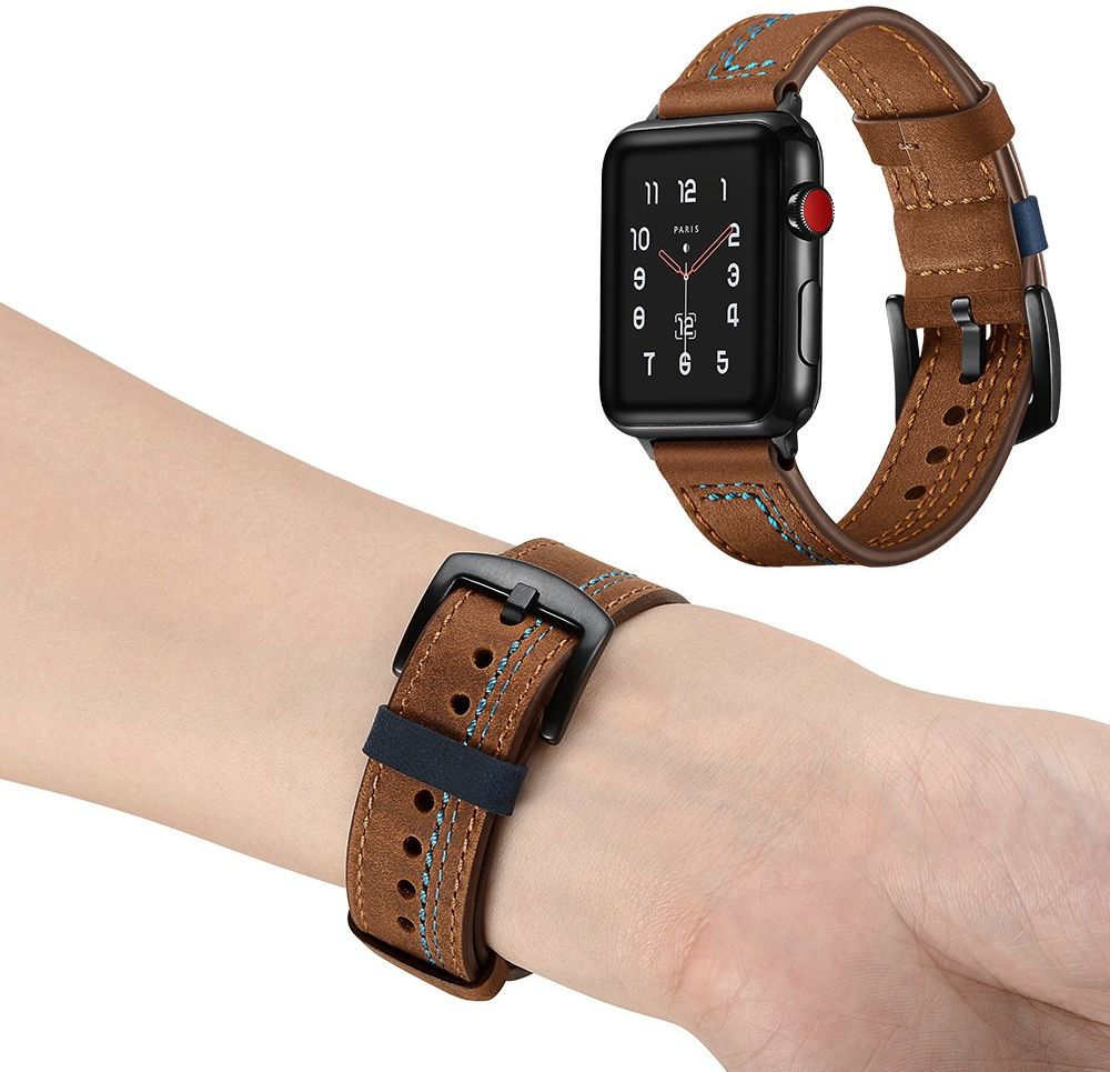 Apple Watch 1-10/SE/Ultra Bandje - 49MM/46MM/45MM/44MM/42MM - Echt Leer - Bruin afbeelding 5