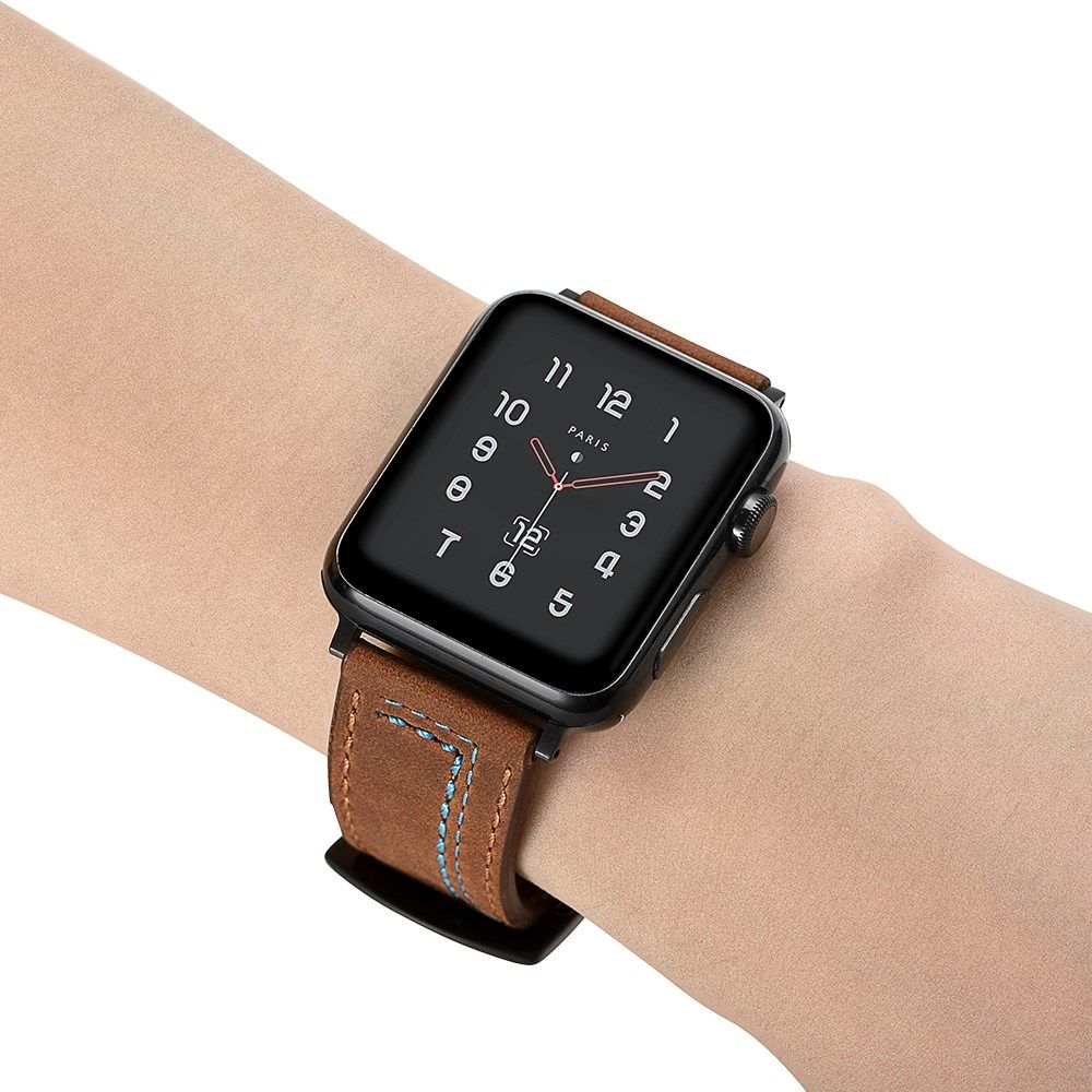 Apple Watch 1-10/SE/Ultra Bandje - 49MM/46MM/45MM/44MM/42MM - Echt Leer - Bruin afbeelding 4