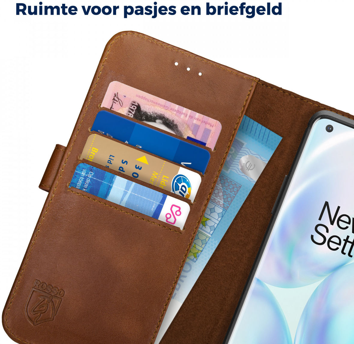 Rosso Deluxe OnePlus 8 Pro Hoesje Echt Leer Book Case Bruin afbeelding 6