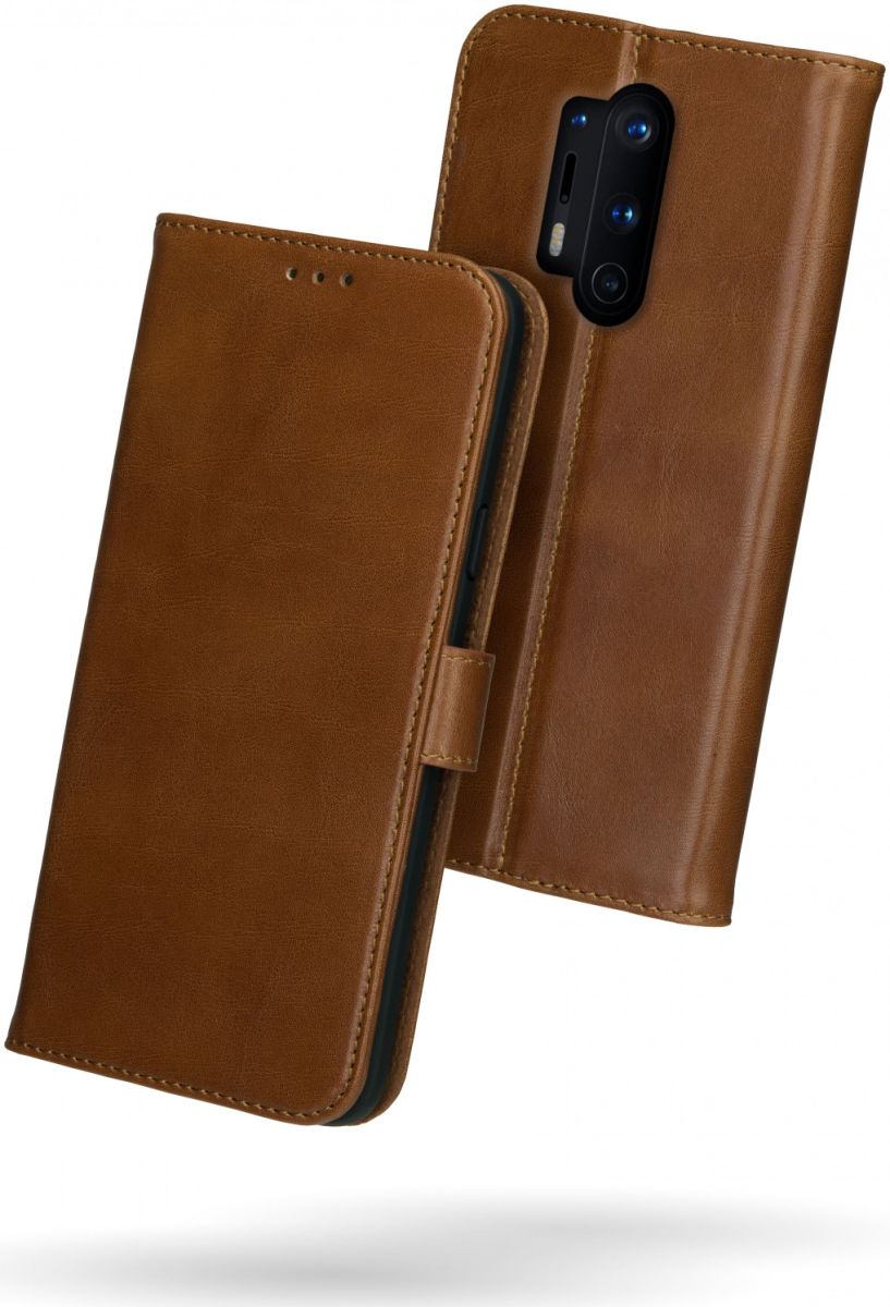 Rosso Deluxe OnePlus 8 Pro Hoesje Echt Leer Book Case Bruin afbeelding 2