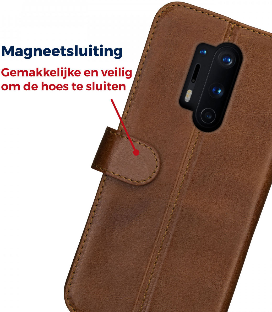 Rosso Deluxe OnePlus 8 Pro Hoesje Echt Leer Book Case Bruin afbeelding 8