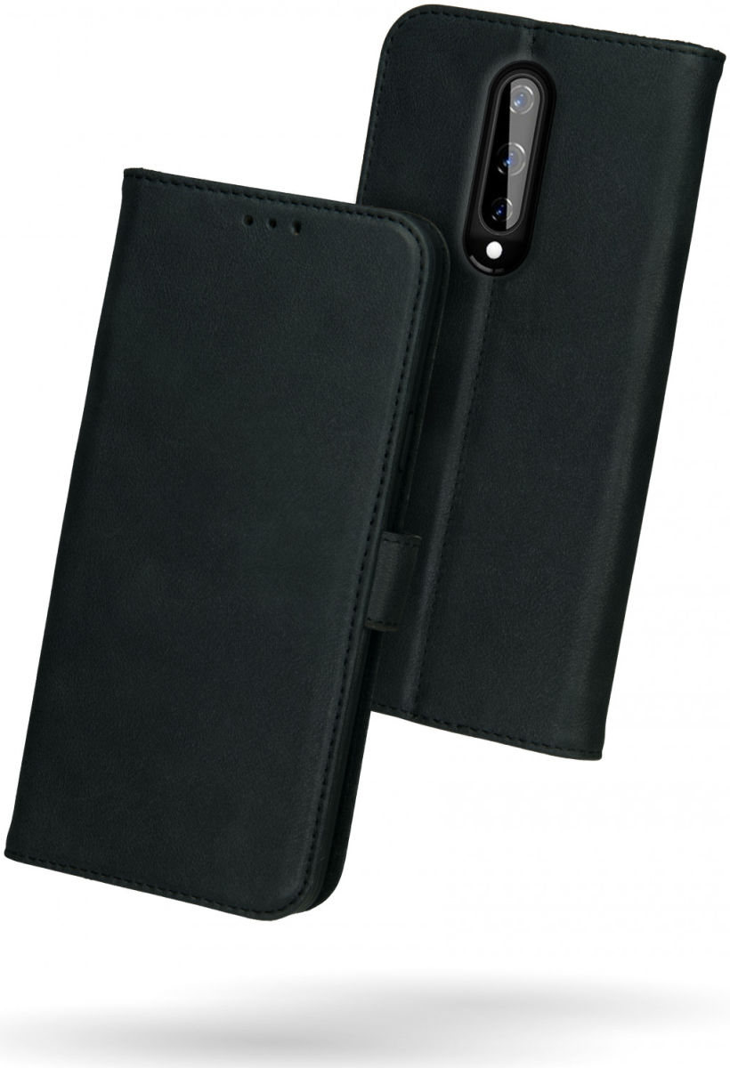 Rosso Deluxe OnePlus 8 Hoesje Echt Leer Book Case Zwart afbeelding 2