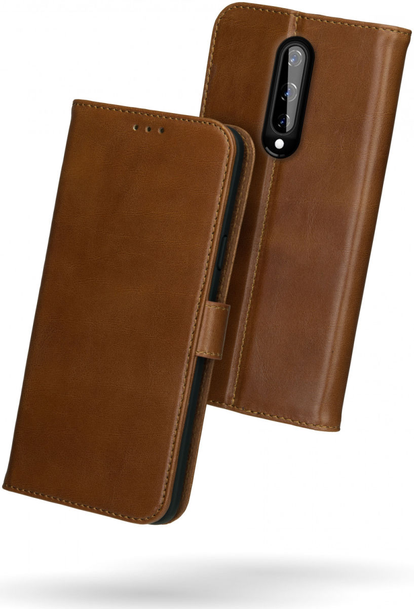 Rosso Deluxe OnePlus 8 Hoesje Echt Leer Book Case Bruin afbeelding 2