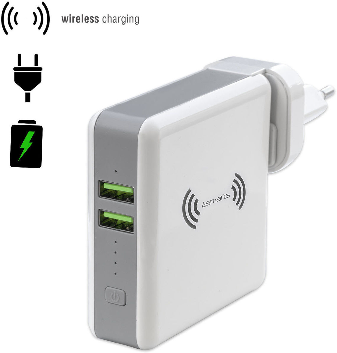 4smarts Powerbank 5.200 mAh met Draadloze Oplader en Reislader Set Wit afbeelding 7