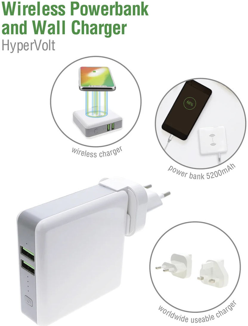4smarts Powerbank 5.200 mAh met Draadloze Oplader en Reislader Set Wit afbeelding 4