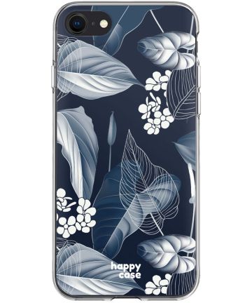 HappyCase Apple iPhone 8 Flexibel TPU Hoesje Blue Leaves Print Hoesjes