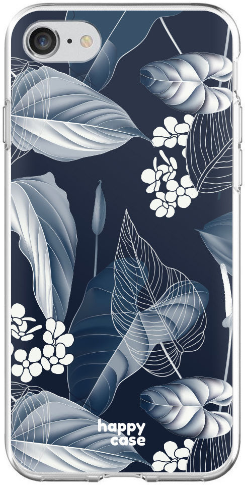 HappyCase Apple iPhone 8 Flexibel TPU Hoesje Blue Leaves Print afbeelding 4