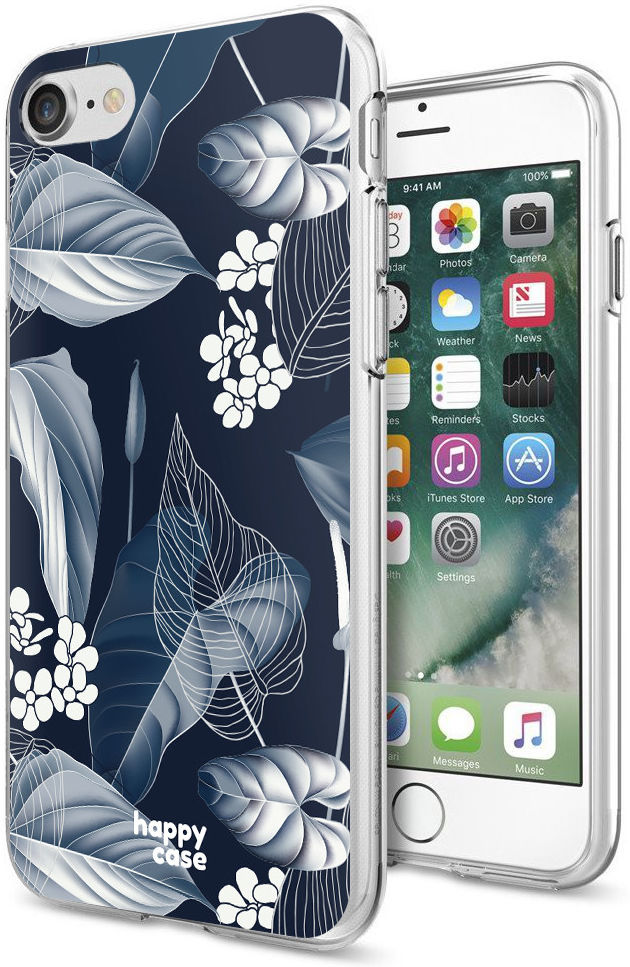 HappyCase Apple iPhone 8 Flexibel TPU Hoesje Blue Leaves Print afbeelding 5