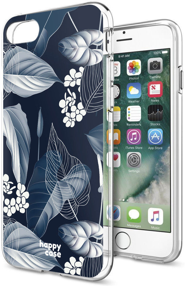 HappyCase Apple iPhone 8 Flexibel TPU Hoesje Blue Leaves Print afbeelding 6