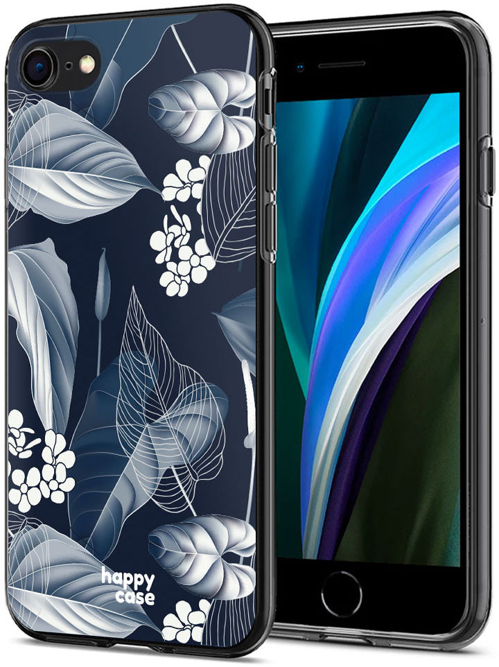HappyCase Apple iPhone 8 Flexibel TPU Hoesje Blue Leaves Print afbeelding 2