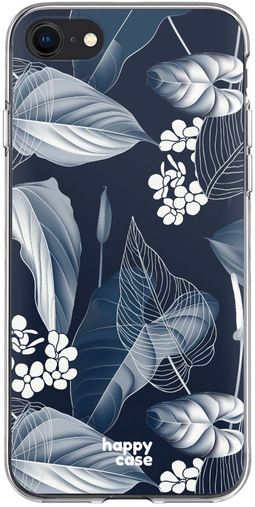 HappyCase Apple iPhone 8 Flexibel TPU Hoesje Blue Leaves Print afbeelding 1