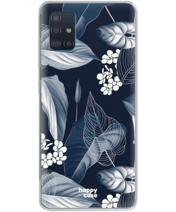 HappyCase Samsung Galaxy A51 Hoesje Flexibel TPU Blue Leaves Print Hoesjes
